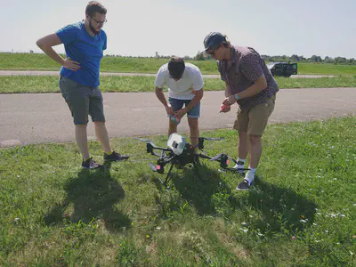 Drones in action during coordinated flight